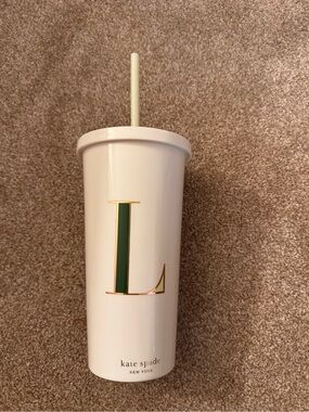 kate spade White Tumbler with Green and Gold 'L' Monogram